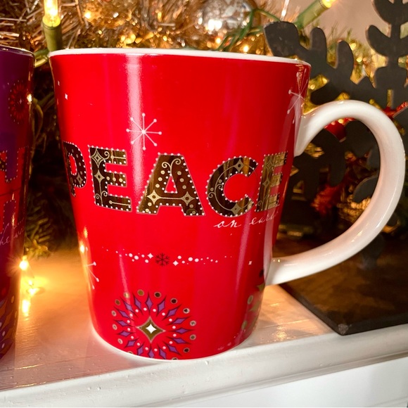 Starbucks•Holiday 2006•Set of Two (2) Mugs~PEACE (Red)+WISH (Purple)•14 fl oz - Picture 7 of 12